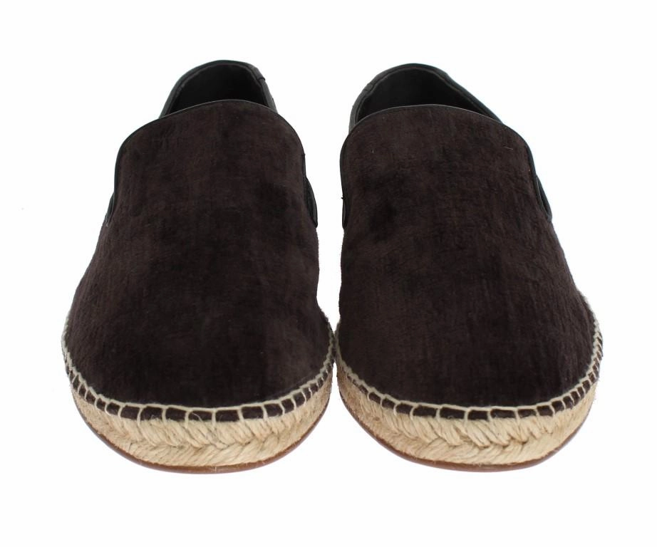 Brown Velvet Logo Loafers Espadrilles Closed Espadrilles