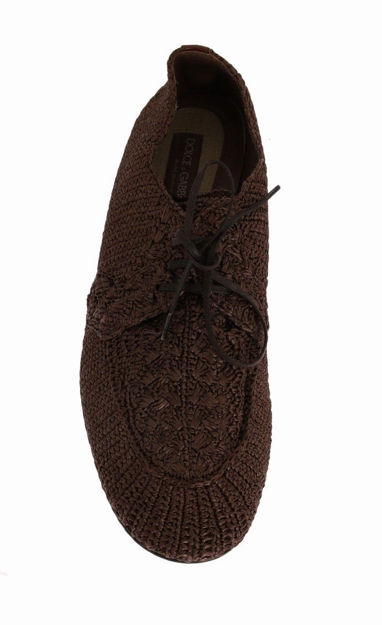 Brown Woven Viscose Flat Shoes 1920s Shoes Flats