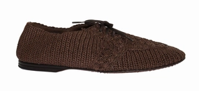 Brown Woven Viscose Flat Shoes Pointed Flat Slingback Shoes