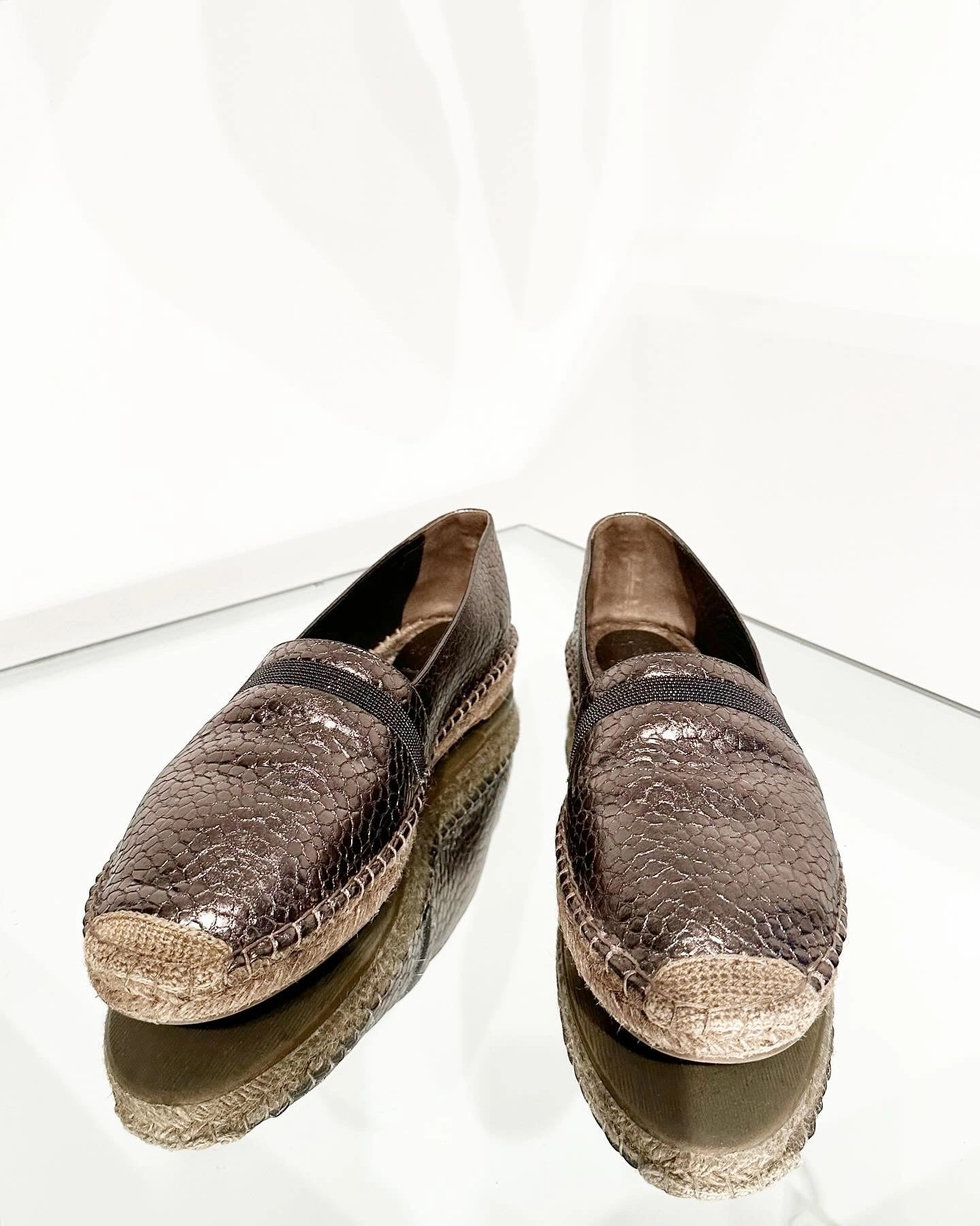Rhinestone Espadrille Sandals BRUNELLO CUCINELLI Leather Espadrille Flats