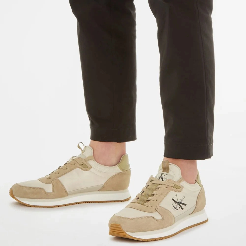 Flat Feet Shoes For Standing All Day Calvin Klein Jeans Runner Sock Laceup Trainer YM0YM00553-BEG