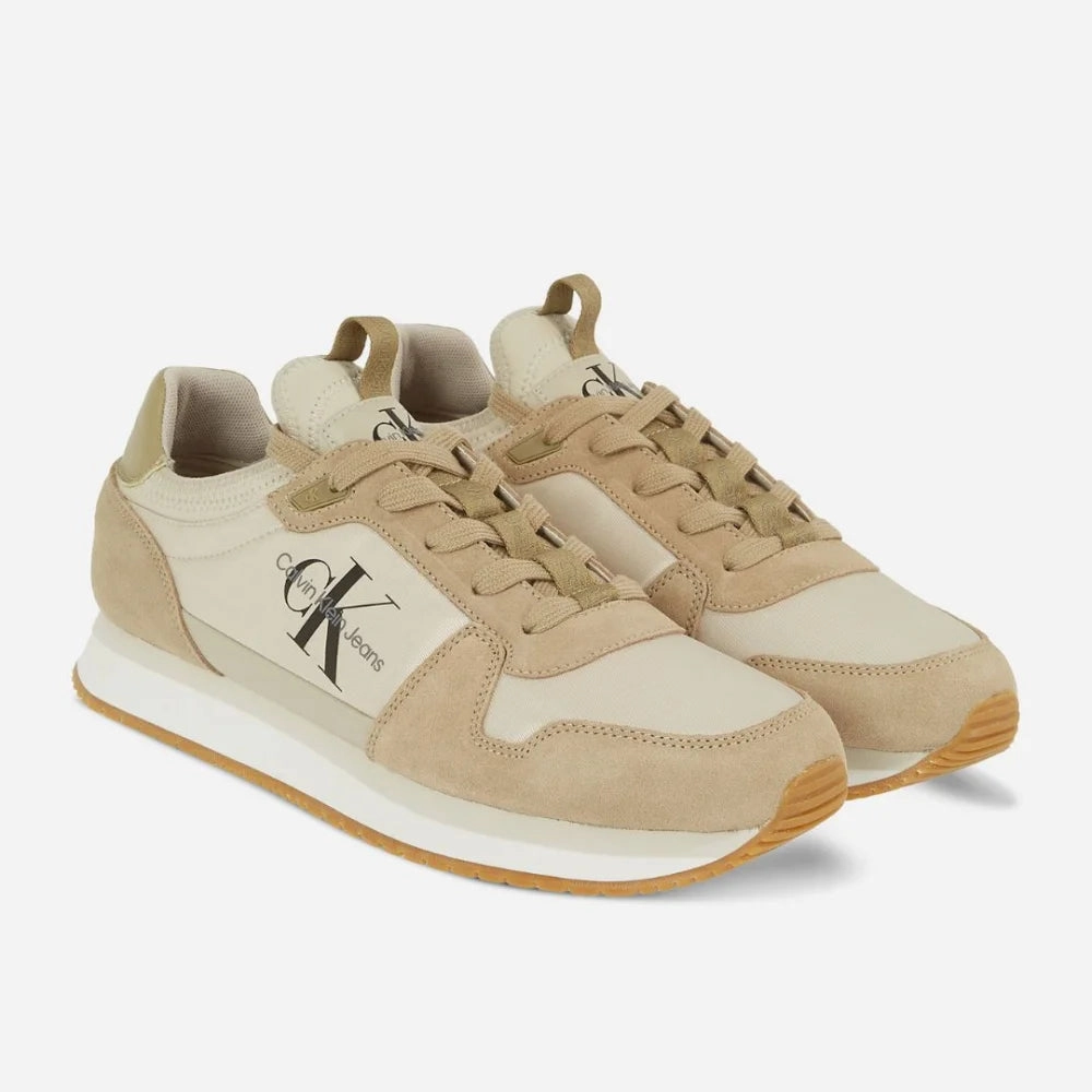 Flat Shoes With Ankle Straps Calvin Klein Jeans Runner Sock Laceup Trainer YM0YM00553-BEG