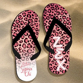 Zeta Sigma Chi Cheetah Print Flip Flops - SBL100 - SUB Awesome Flip Flops