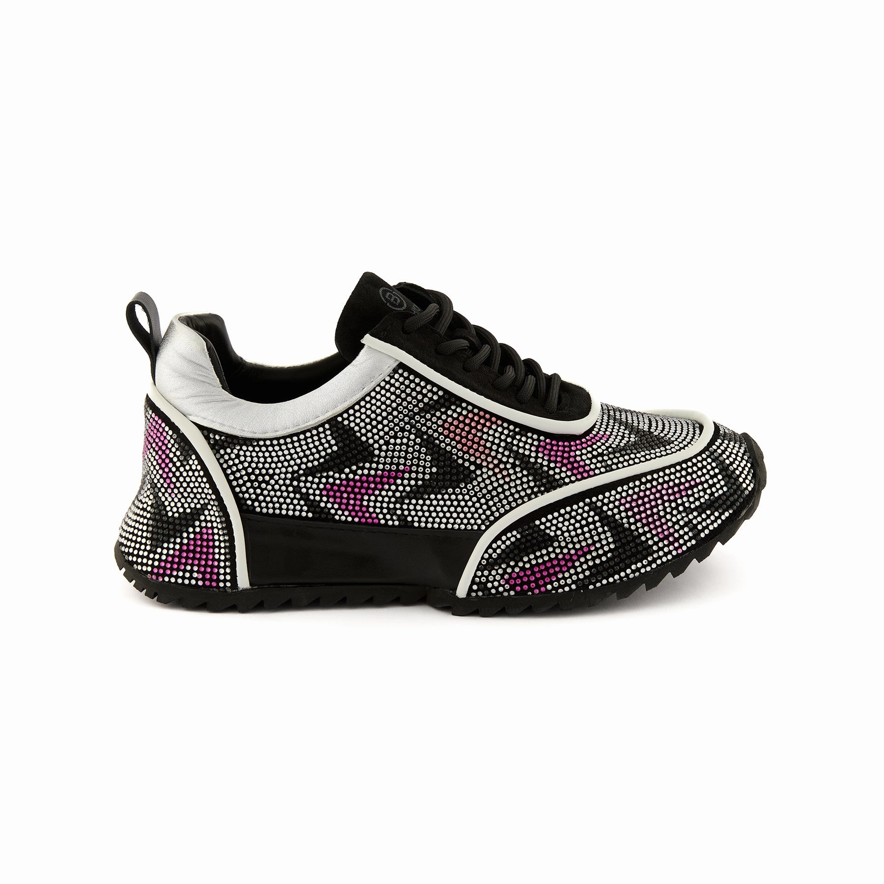 Women's Black Crystal Embellished Calf Leather Handmade Sneakers W5034 Best Travel Sneakers