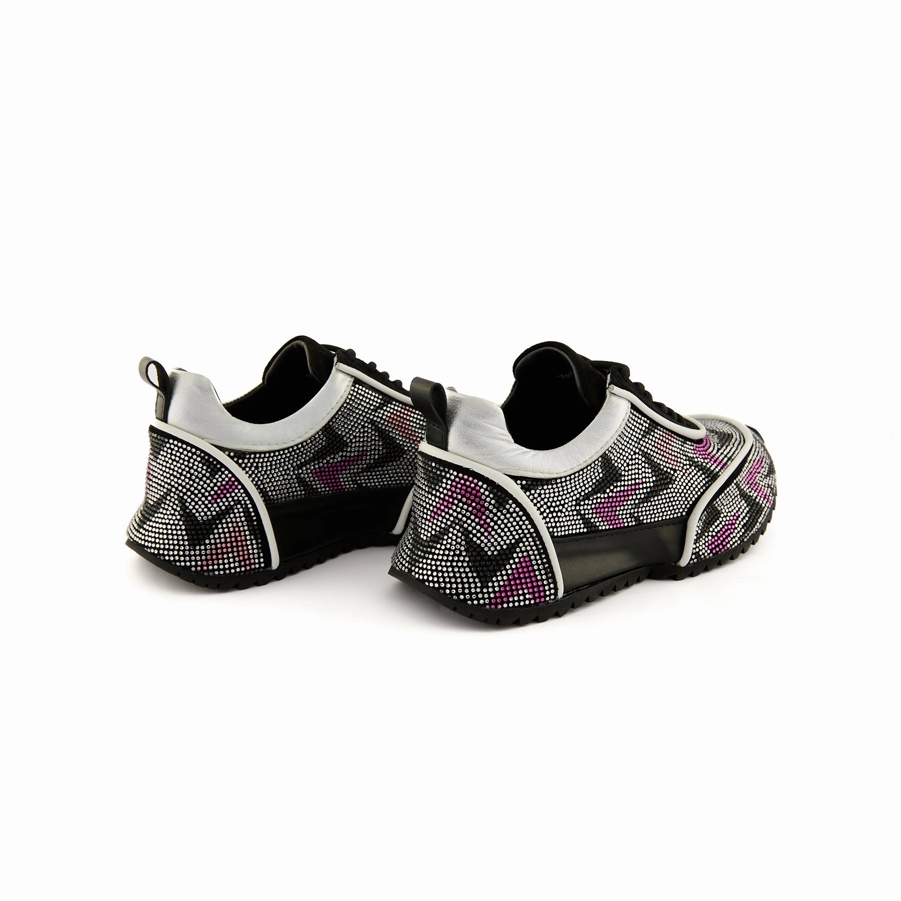 Women's Black Crystal Embellished Calf Leather Handmade Sneakers W5034 See Kai Run Sneakers