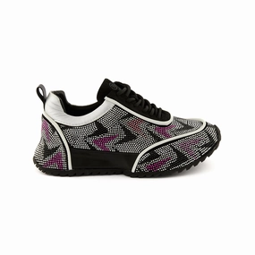 Women's Black Crystal Embellished Calf Leather Handmade Sneakers W5034 Nike Dunks Sneakers