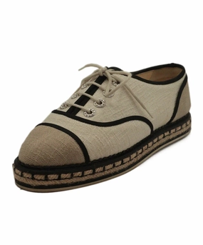 Chanel White & Black Linen Sneaker Espadrilles sz 7 Schuhe Espadrilles