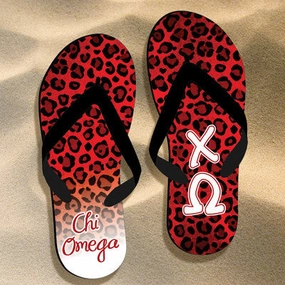 Chi Omega Cheetah Print Flip Flops - SBL100 - SUB Light Purple Flip Flops
