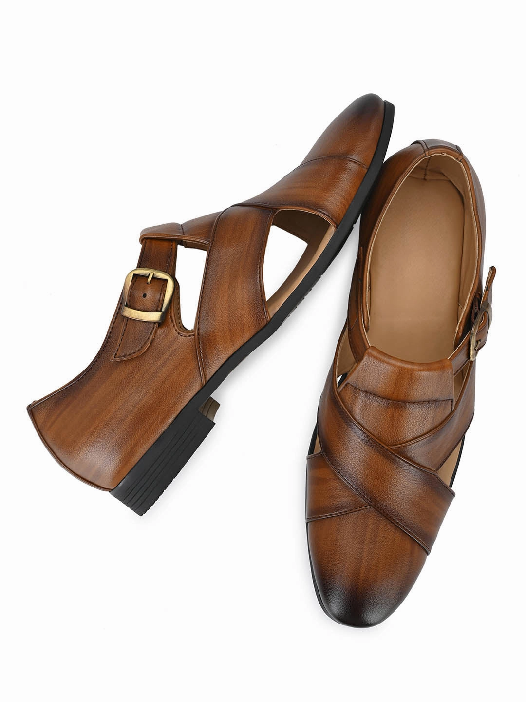 Kriss Tan Sandals Double Buckle Sandals