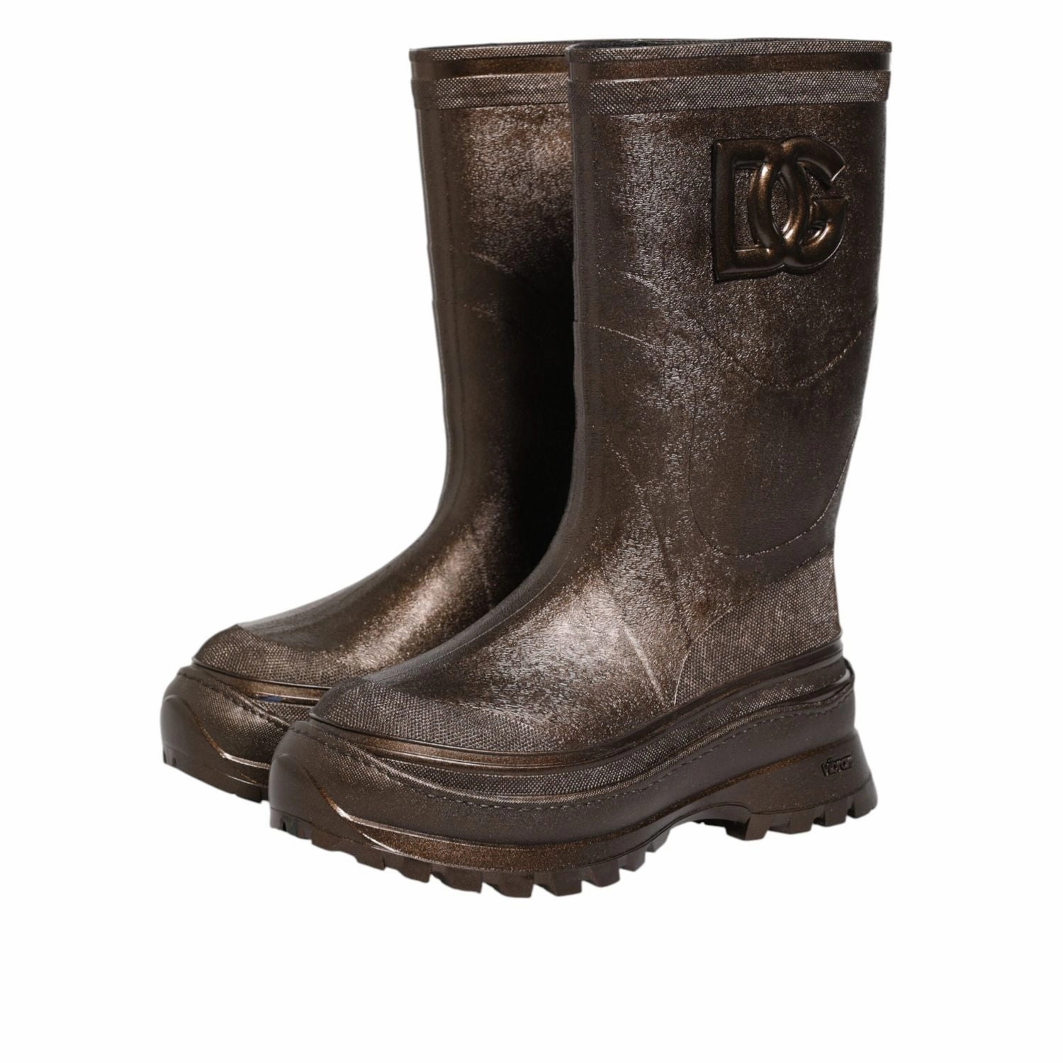 Dolce & Gabbana Metallic Brown Pull On Rain Boots Shoes Leather Boots Cowgirl
