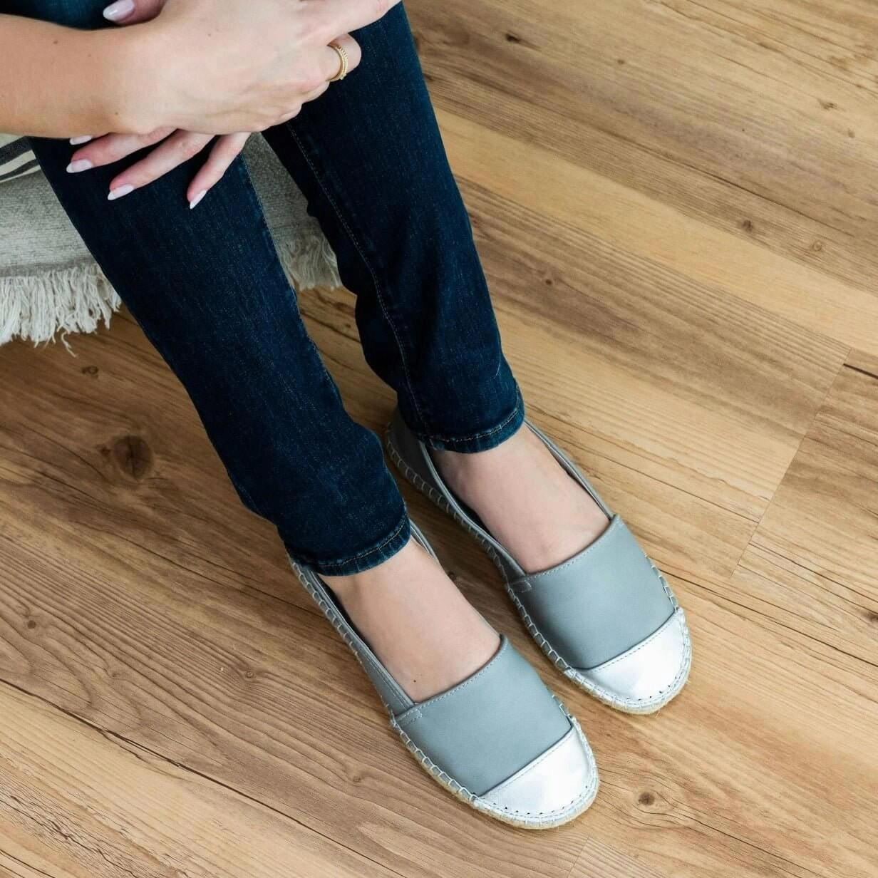 Classic Espadrille in Grey Metallic Michael Mmk Lucinda Espadrille Wedge Sandals