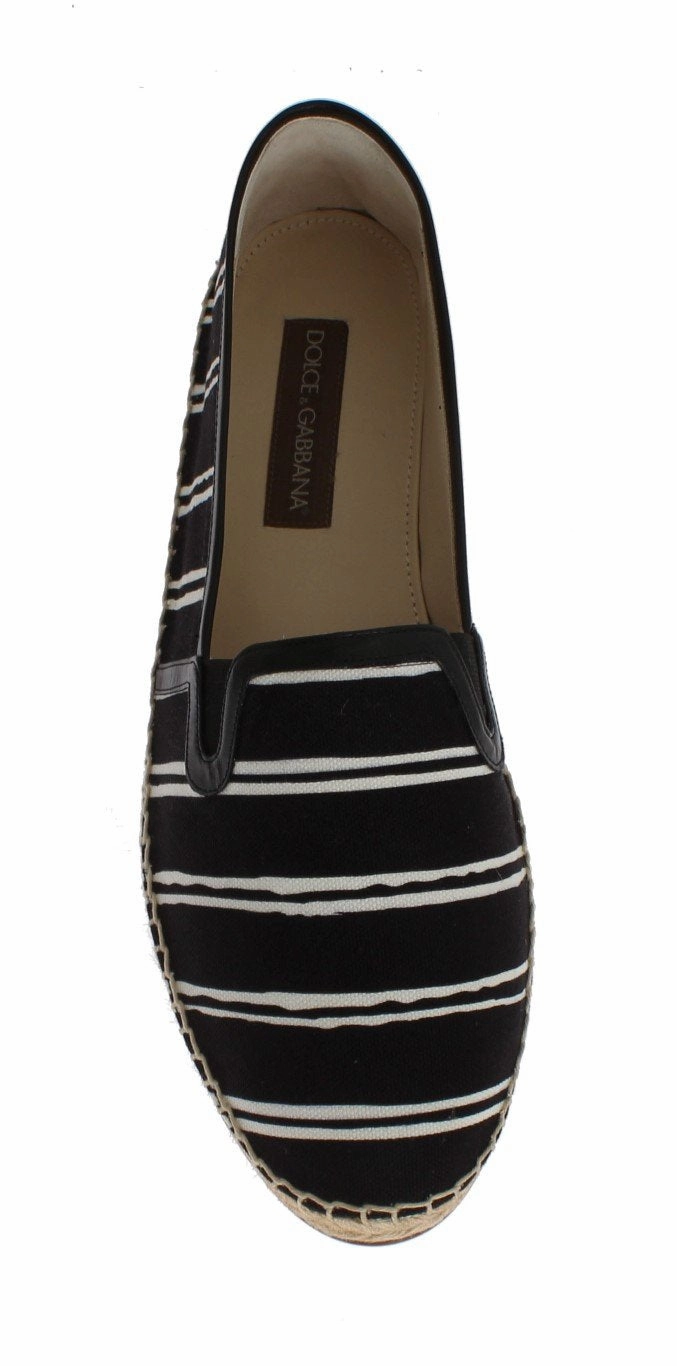 Denim Wedge Espadrilles Black White Striped Canvas Espadrilles