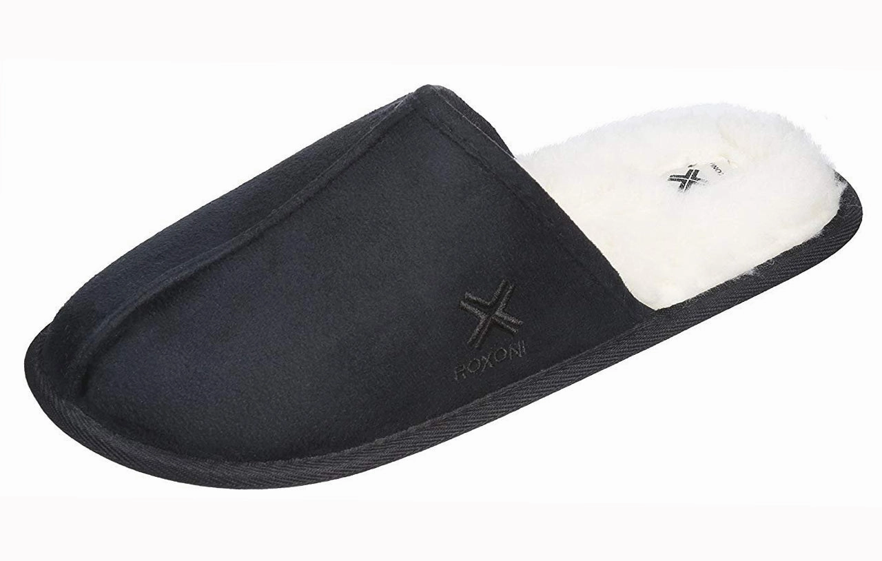 Slippers Thick Sole Roxoni Mens Suede Faux Sheepskin Lined House Slippers