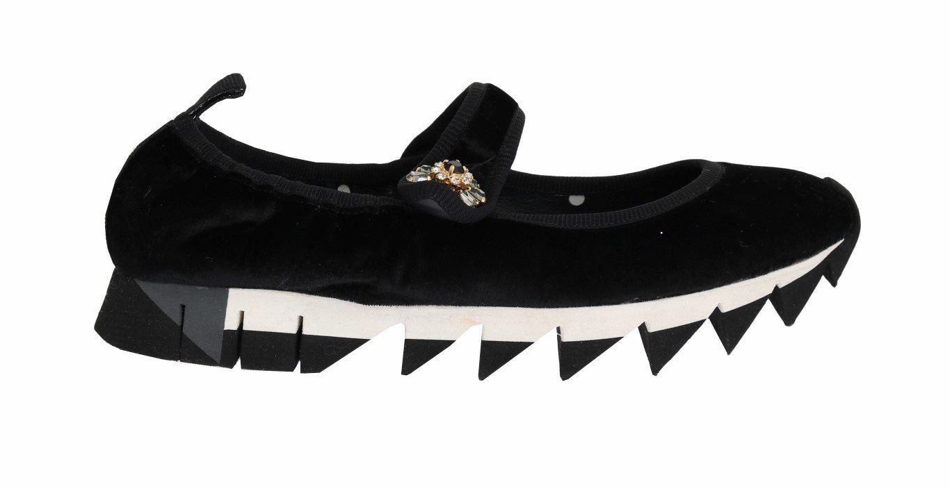 Black Velvet Crystal Strap Ballerina Shoes Cute Cheap Flat Shoes