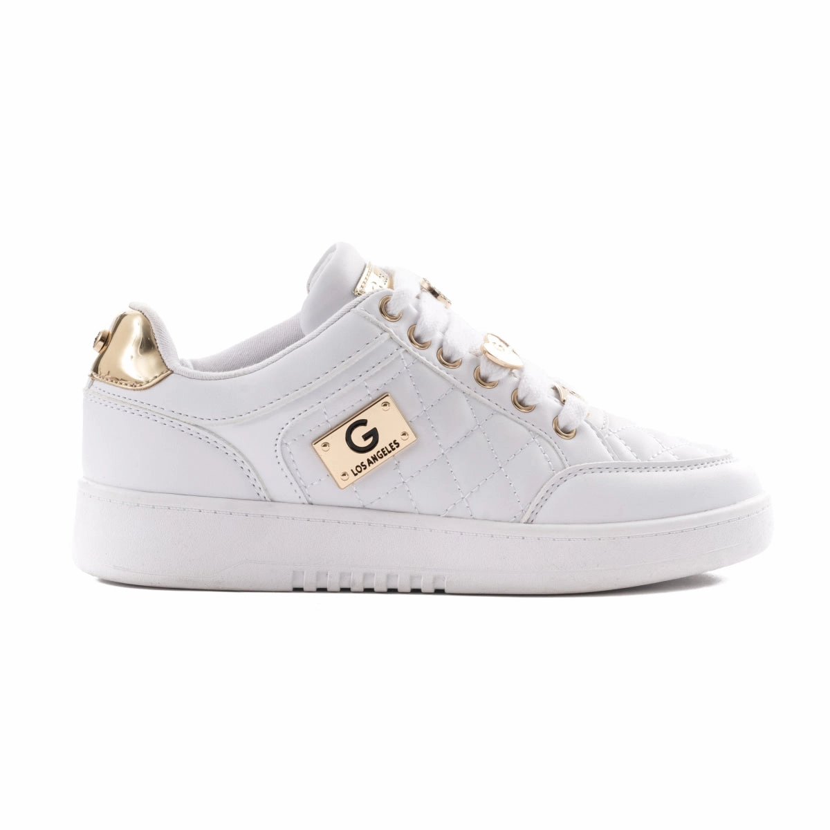 Satin Sneakers GBG Los Angeles PREPP Women's Tennis Shoes - WHTGLD