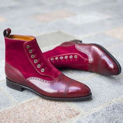 Bespoke Boot, Custom Made Red Leather Boots, Suede Boot, Button Ankle Dress Mens Boots, Formal Toe Cap Boot Wedding Boots, Anniversary Boots Wolverine Boots Work
