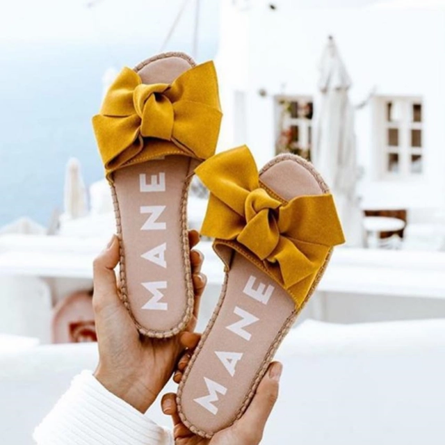 New Sweet Flock Bow Tie Summer Outdoor Women's Slippers