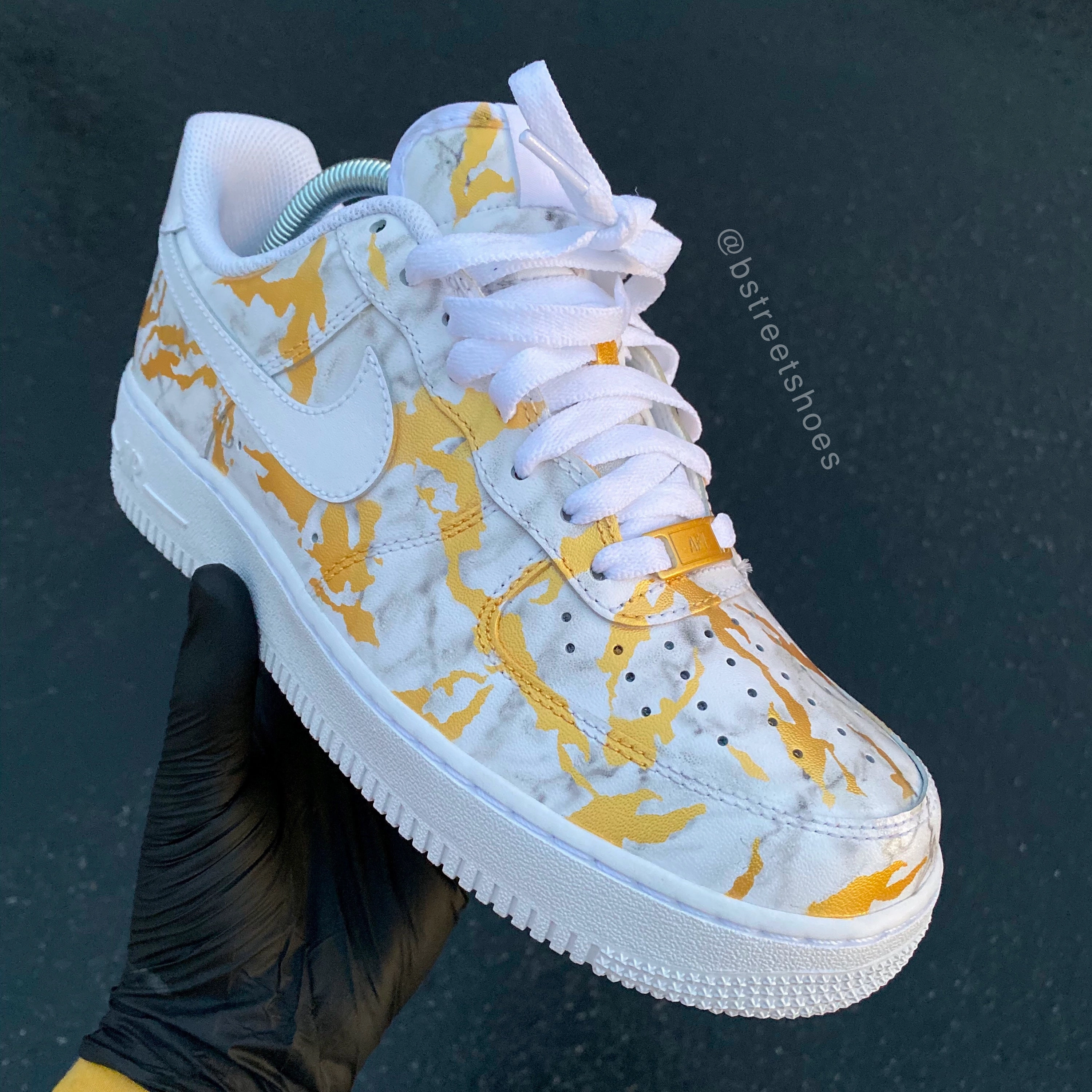 Asics Shoe Warehouse Custom Hand Painted Gold Marble Nike Air Force 1 Low