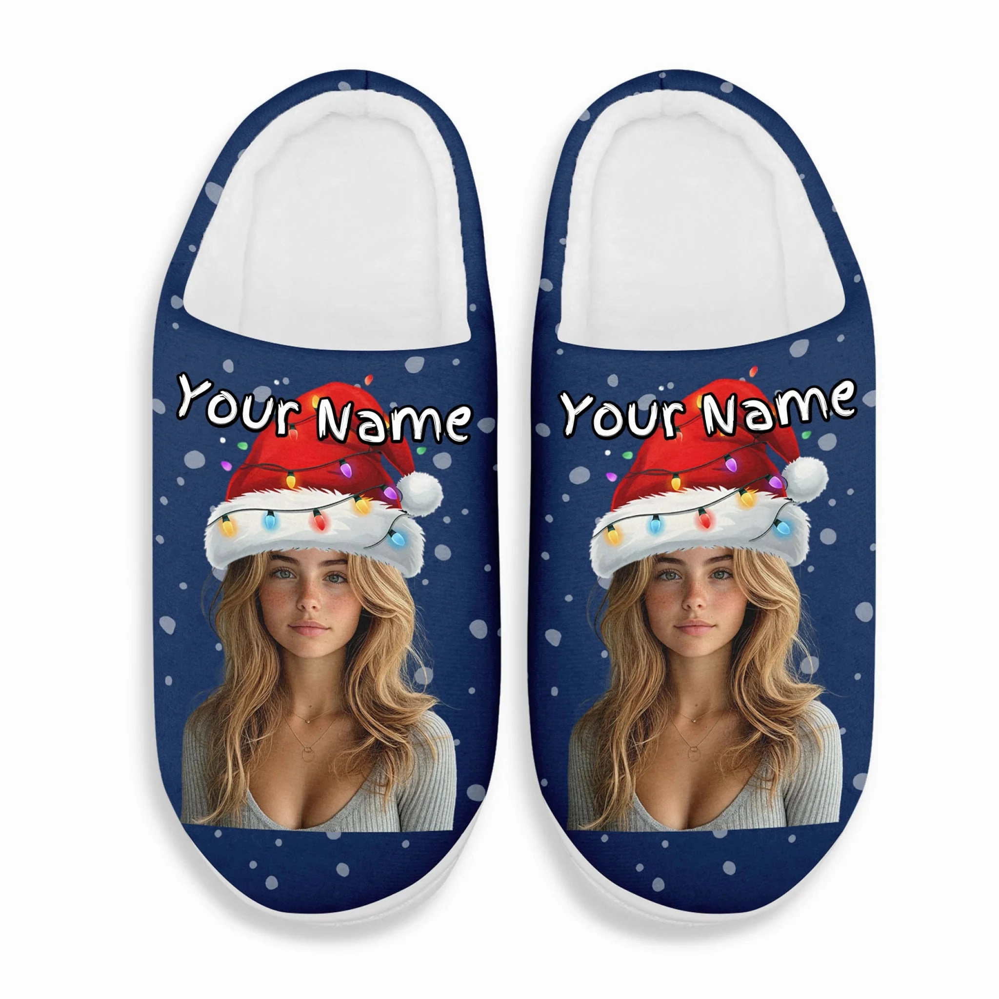 Crochet Shark Slippers Pattern Custom Photo Christmas Slippers with Neon Light Santa Hat - Personalized Cozy House Shoes, Unique Festive Holiday Gift  FN060-25028125