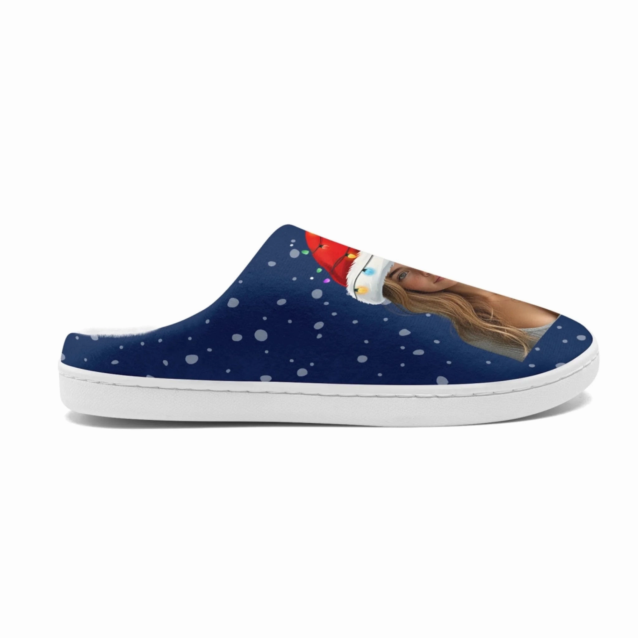 Custom Photo Christmas Slippers with Neon Light Santa Hat - Personalized Cozy House Shoes, Unique Festive Holiday Gift  FN060-25028125 Natural Slippers