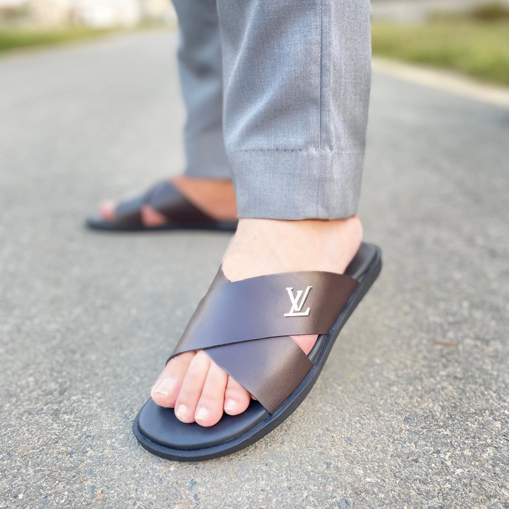 LS Pure Leather Handmade PadaPulse Chappal LS-146 BRN Takashi Murakami Slides