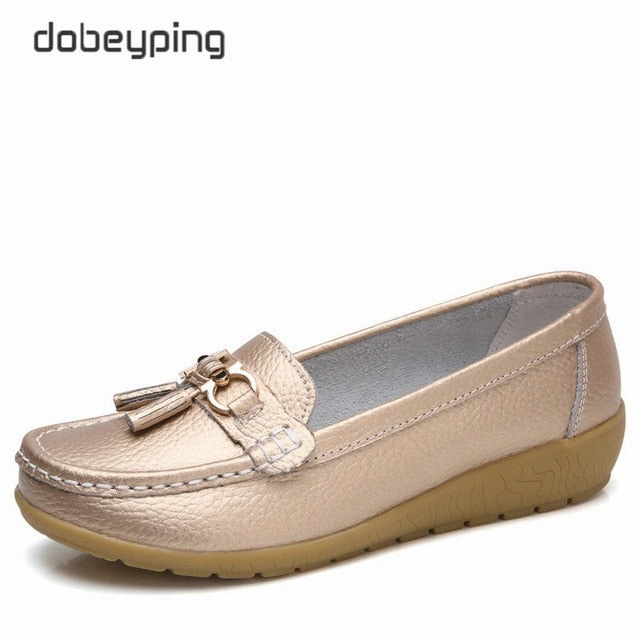 dobeyping 2018 New Arrival Shoes Woman Genuine Leather Women Flats Slip On Women's Loafers Female Moccasins Shoe Plus Size 35-44