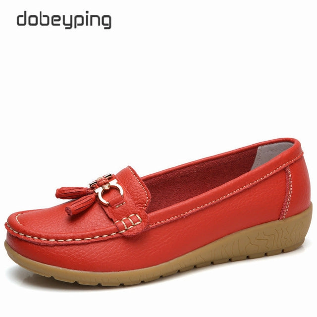 dobeyping 2018 New Arrival Shoes Woman Genuine Leather Women Flats Slip On Women's Loafers Female Moccasins Shoe Plus Size 35-44