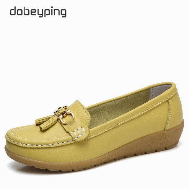 dobeyping 2018 New Arrival Shoes Woman Genuine Leather Women Flats Slip On Women's Loafers Female Moccasins Shoe Plus Size 35-44