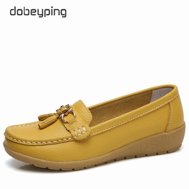 dobeyping 2018 New Arrival Shoes Woman Genuine Leather Women Flats Slip On Women's Loafers Female Moccasins Shoe Plus Size 35-44