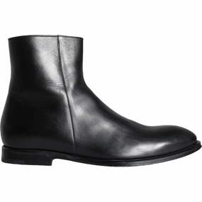 Obsidian Water Walking Boots Dolce & Gabbana Black Calf Leather Men Ankle Boots Men Shoes