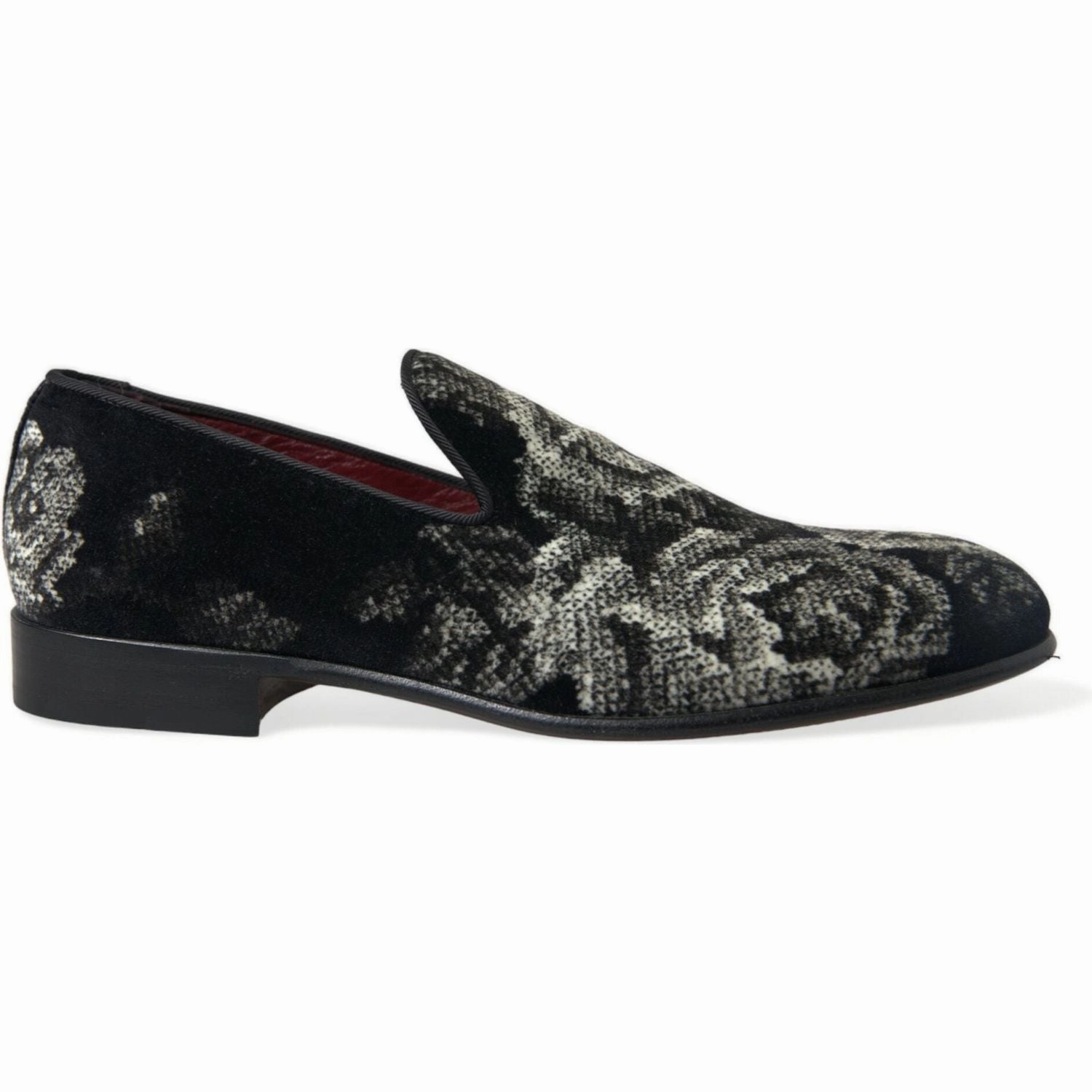 Pua Slippers Dolce & Gabbana Black Floral Slippers Men Loafers Dress Shoes