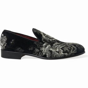 Slippers With Ears That Pop Up Dolce & Gabbana Black Floral Slippers Men Loafers Dress Shoes