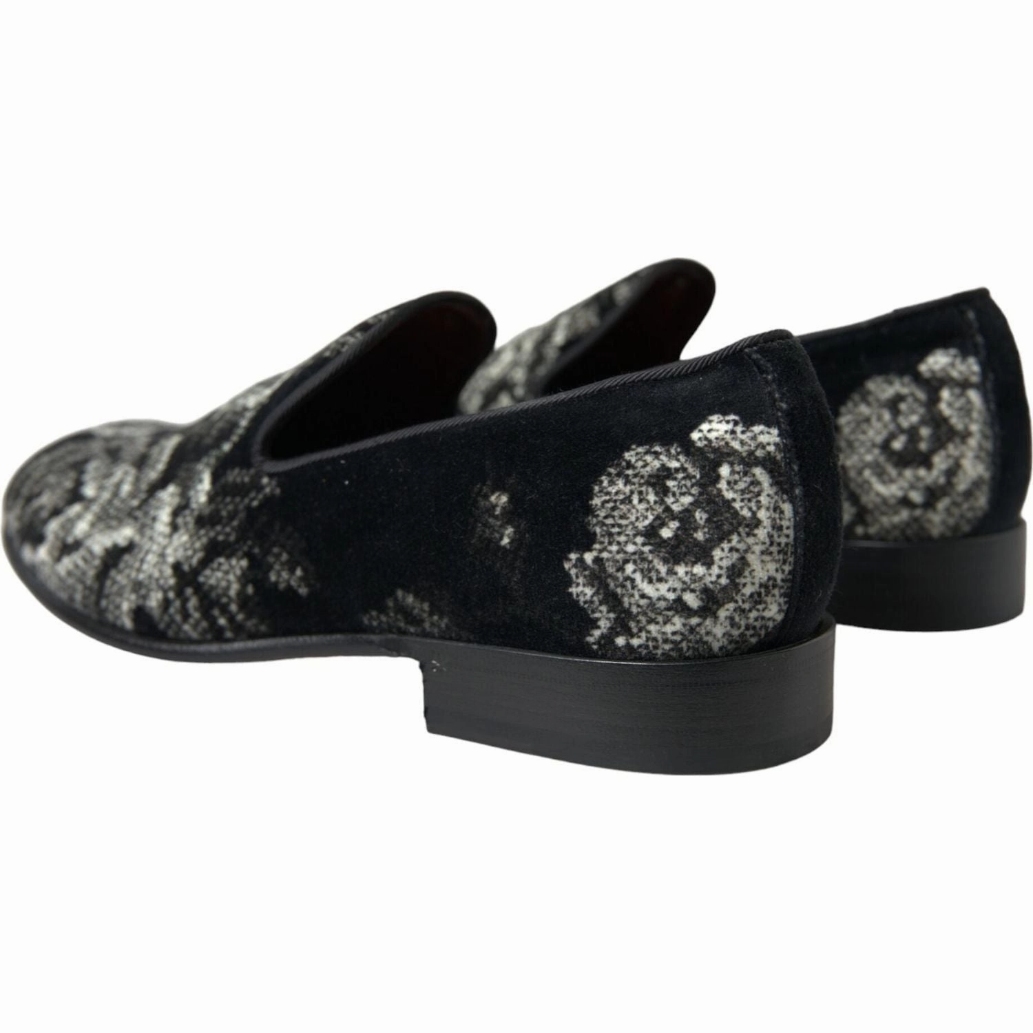 Dolce & Gabbana Black Floral Slippers Men Loafers Dress Shoes Tempur Pedic Slippers