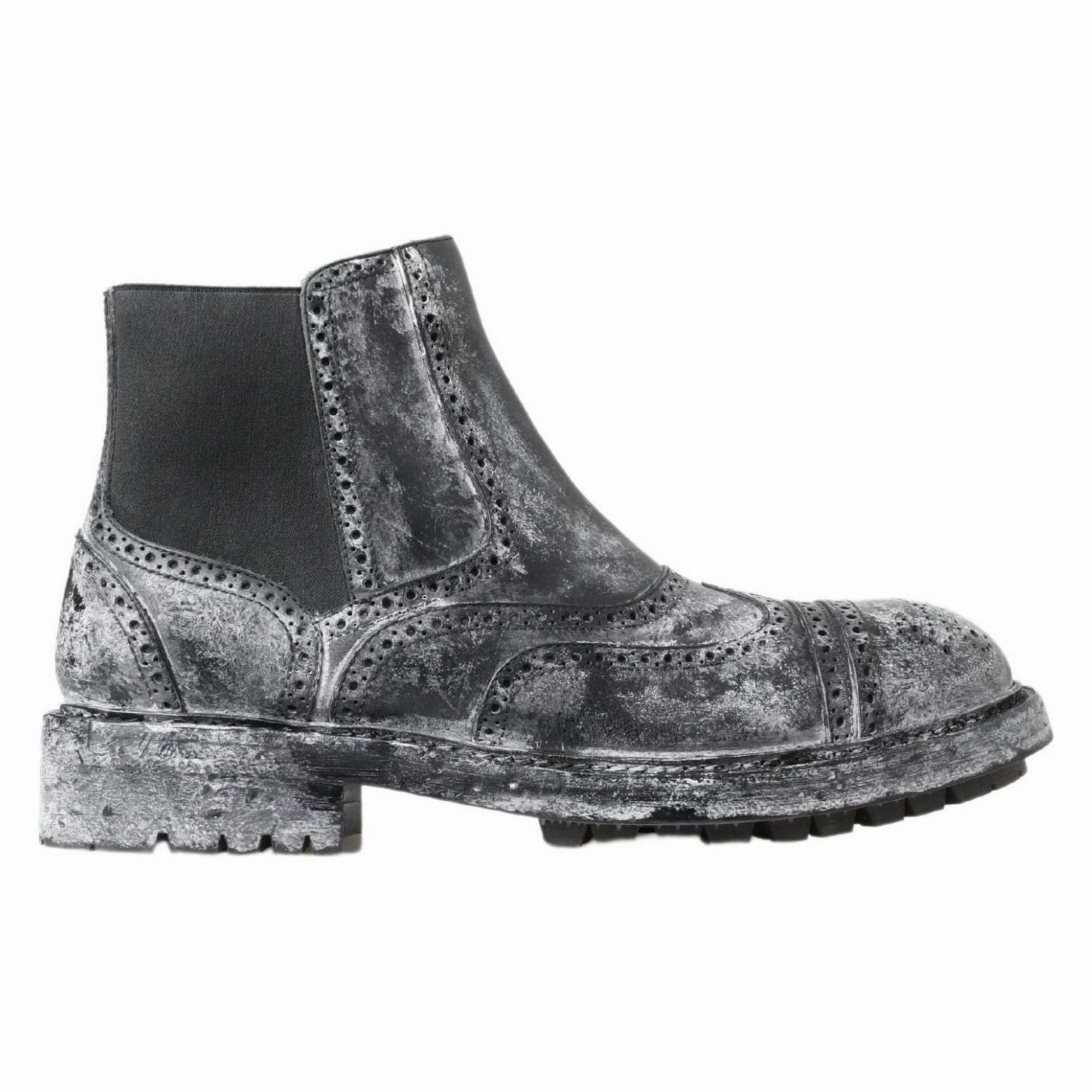 Dolce & Gabbana Black Gray Leather Ankle Boots Garmont Boots