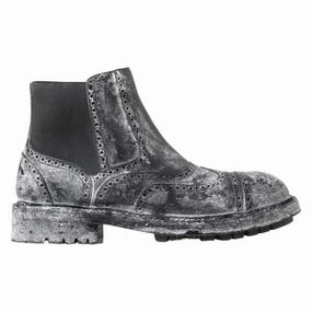 Dolce & Gabbana Black Gray Leather Ankle Boots Bass Boots