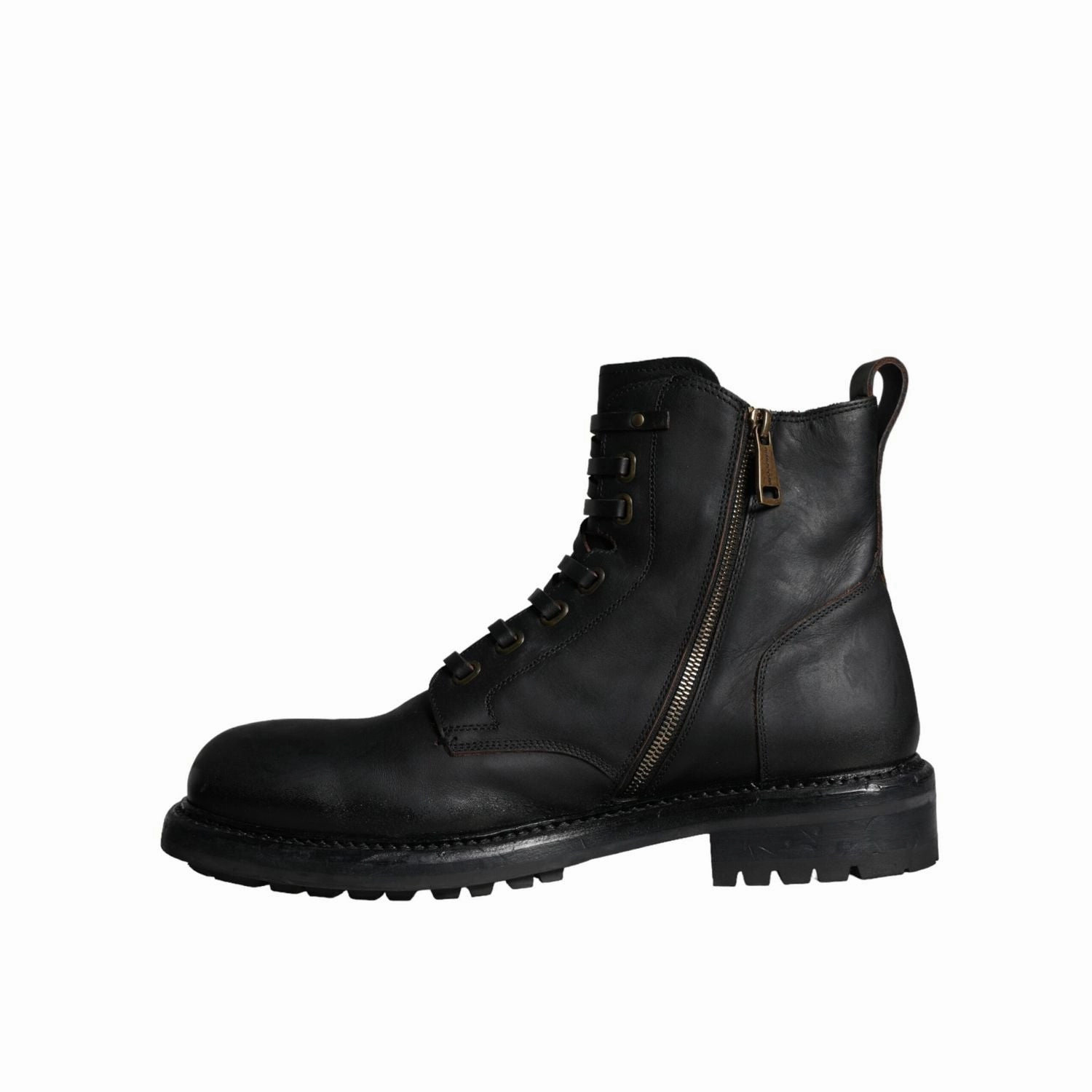 Dolce & Gabbana Black Lace Up Mid Calf Boots Men Shoes Handcrafted Western Boots