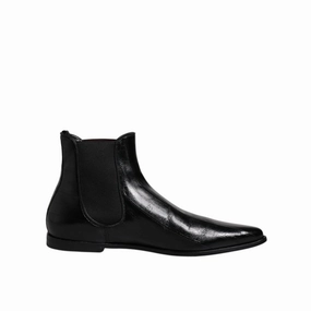Dolce & Gabbana Black Leather Chelsea Men Ankle Boots Shoes Winter Boots On Sale