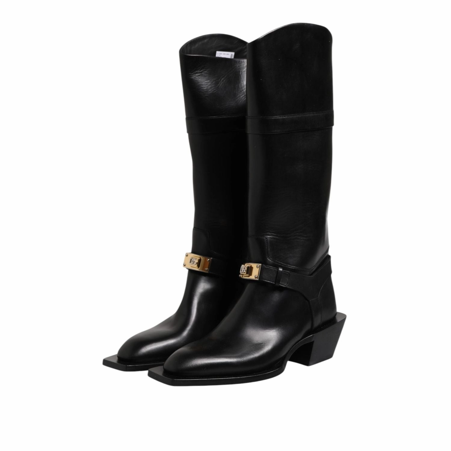Dolce & Gabbana Black Leather High Boots Flats Shoes Boots With Arch Support