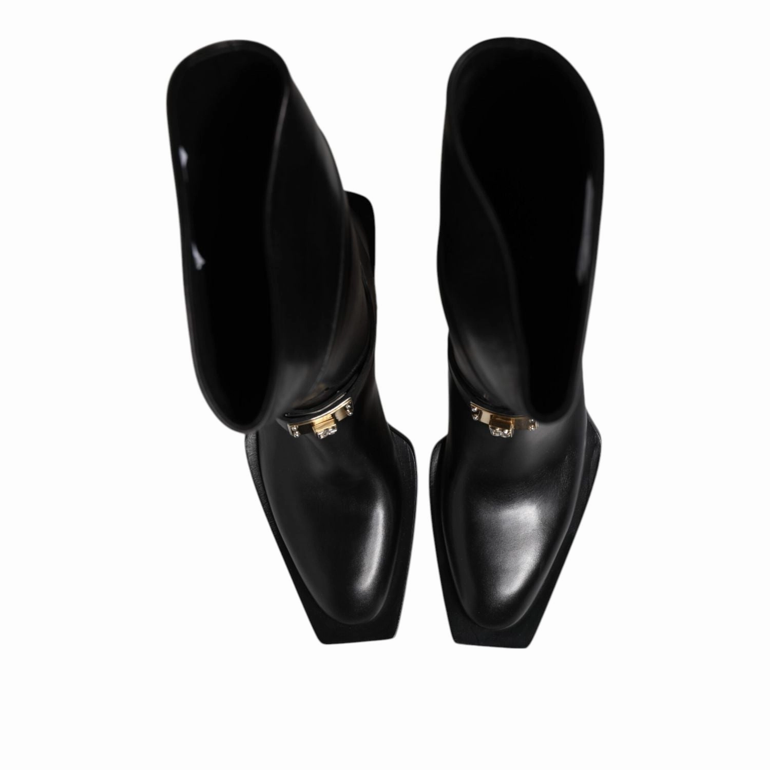 Dolce & Gabbana Black Leather High Boots Flats Shoes Moon Boots