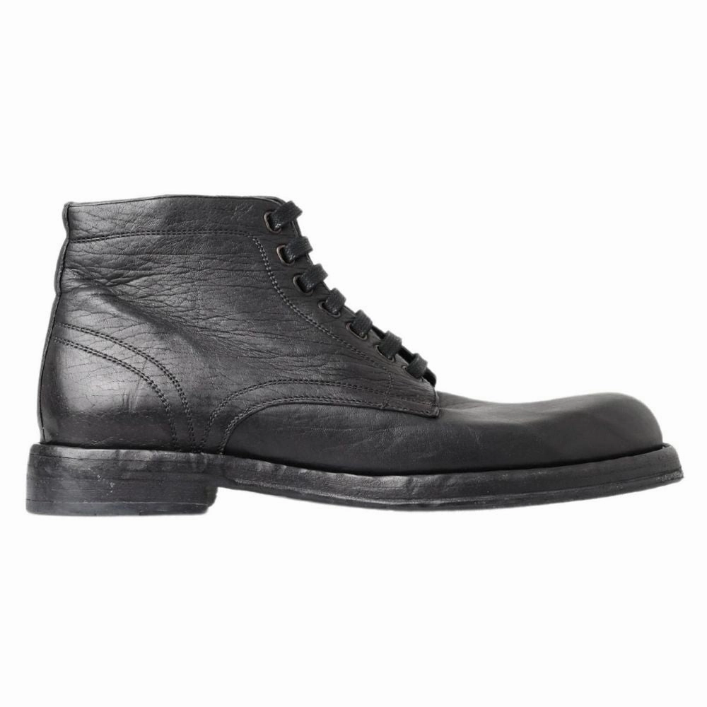 Square Toe Boots Dolce & Gabbana Black Leather Lace-Up Boots