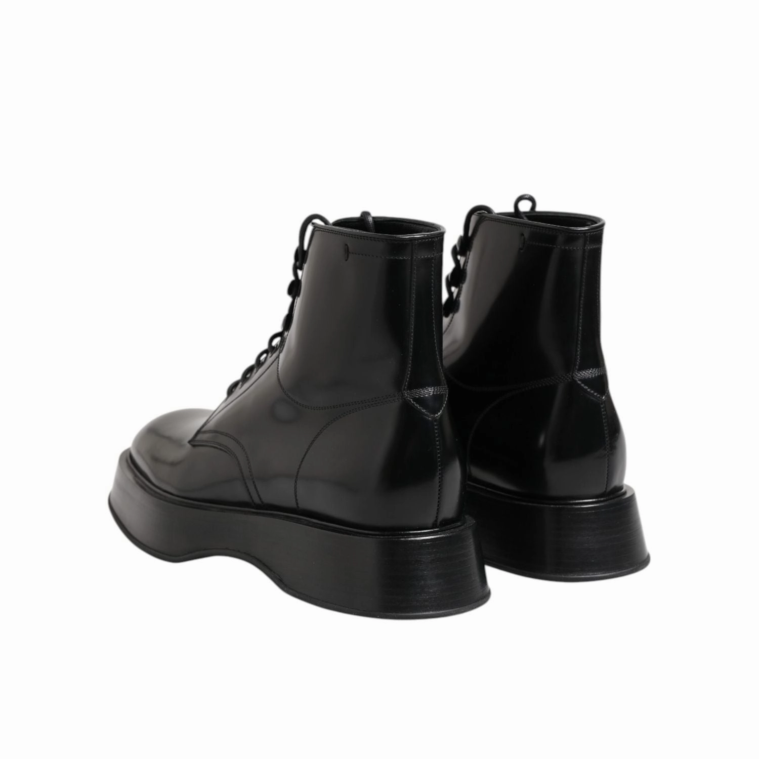 Dolce & Gabbana Black Leather Logo Ankle Boots Lace Up Shoes Asolo Boots