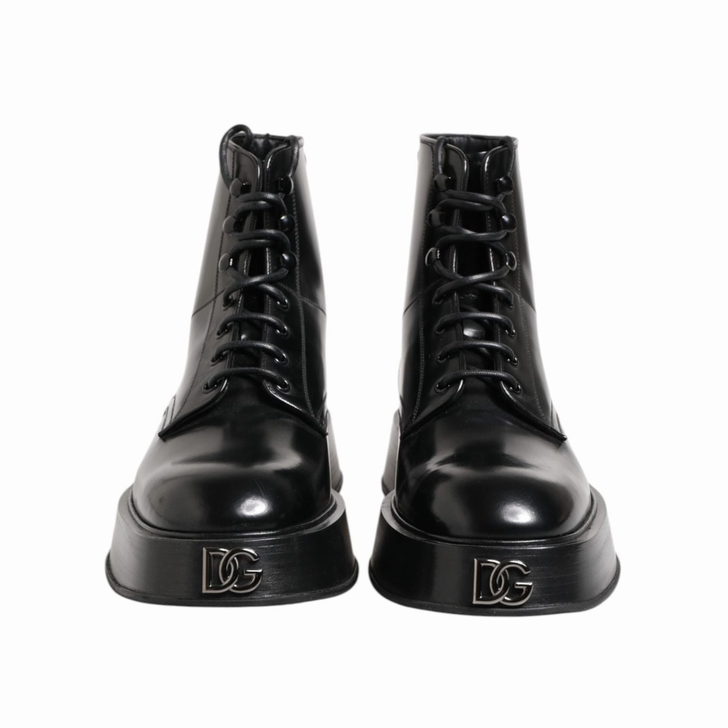 Dolce & Gabbana Black Leather Logo Ankle Boots Lace Up Shoes Cowboy Boots For Wide Feet