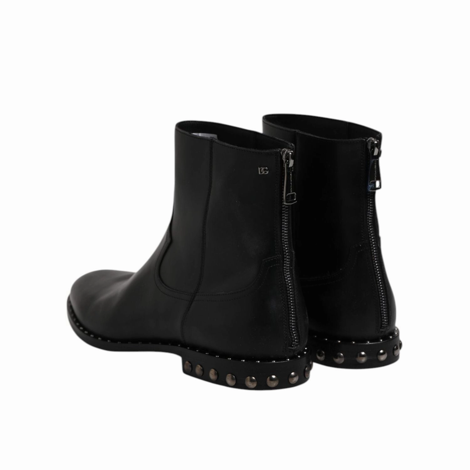 Dolce & Gabbana Black Leather Logo Ankle Boots Studded Shoes Best Hiking Boots Of All-time