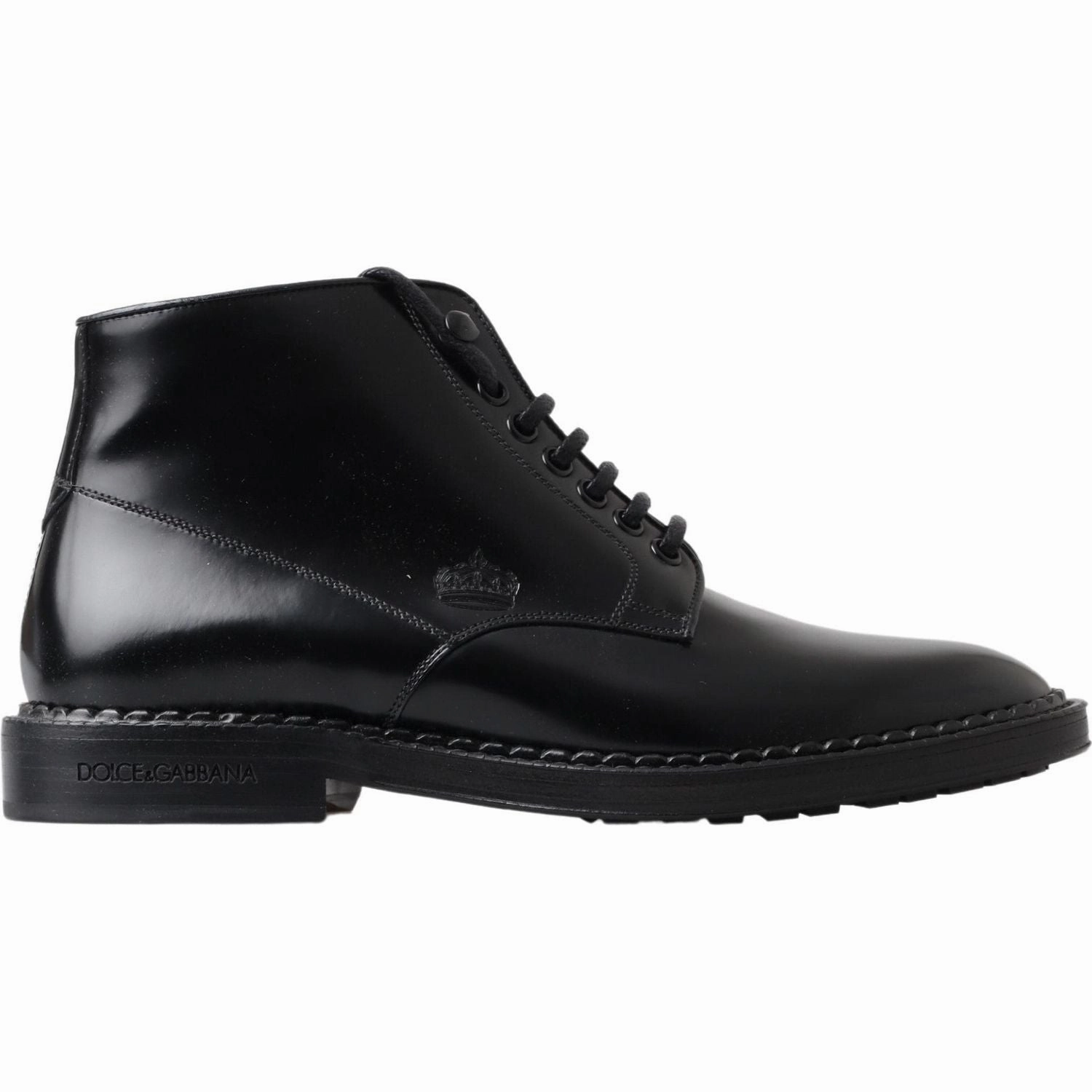 Dolce & Gabbana Black Leather Men Short Boots Lace Up Shoes Lowes Rubber Boots