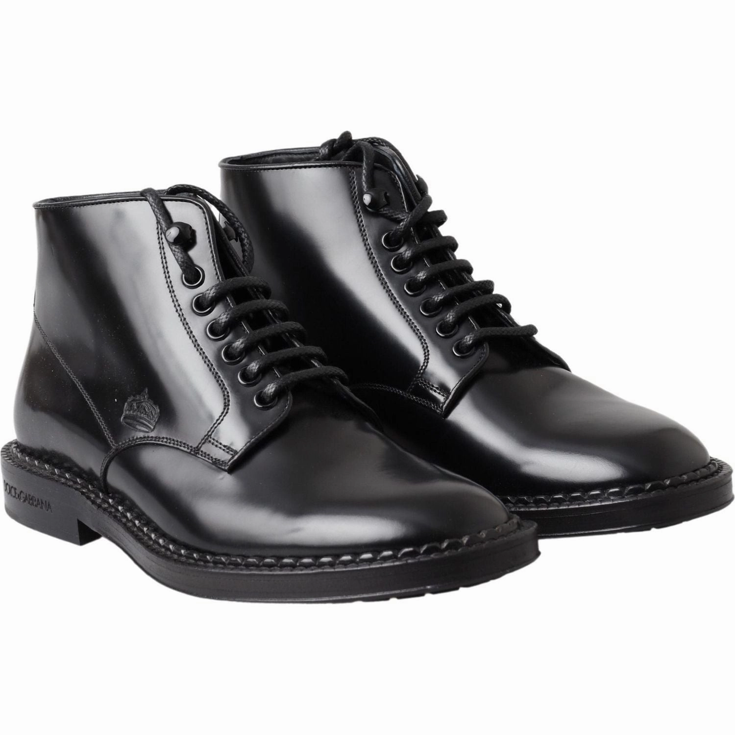 Dolce & Gabbana Black Leather Men Short Boots Lace Up Shoes Tractor Supply Boots