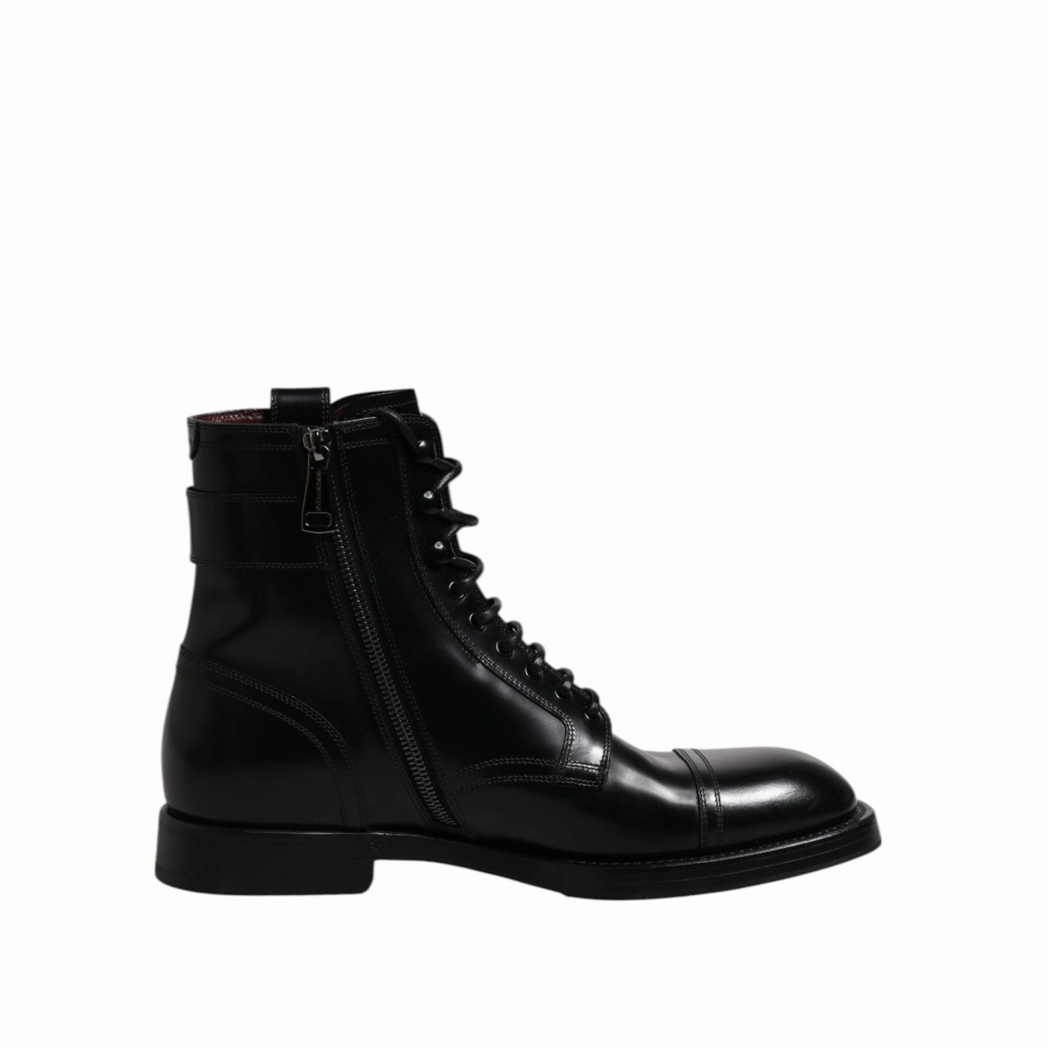 Dolce & Gabbana Black Leather Mid Calf Boots Lace Up Shoes Knee High Boots And Dress Outfit