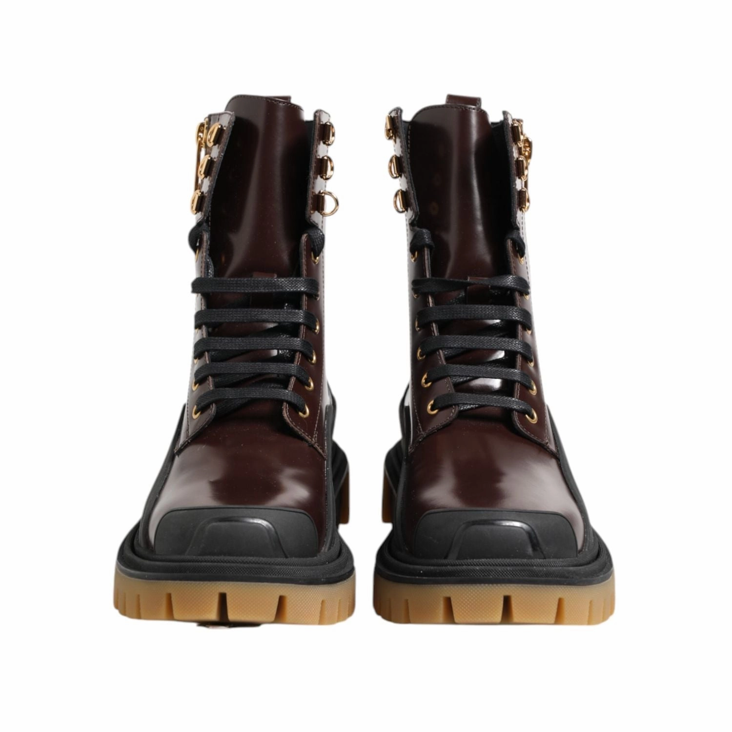 Dolce & Gabbana Brown Black Leather Boots Zipper Lace Up Shoes Terraria Water Walking Boots