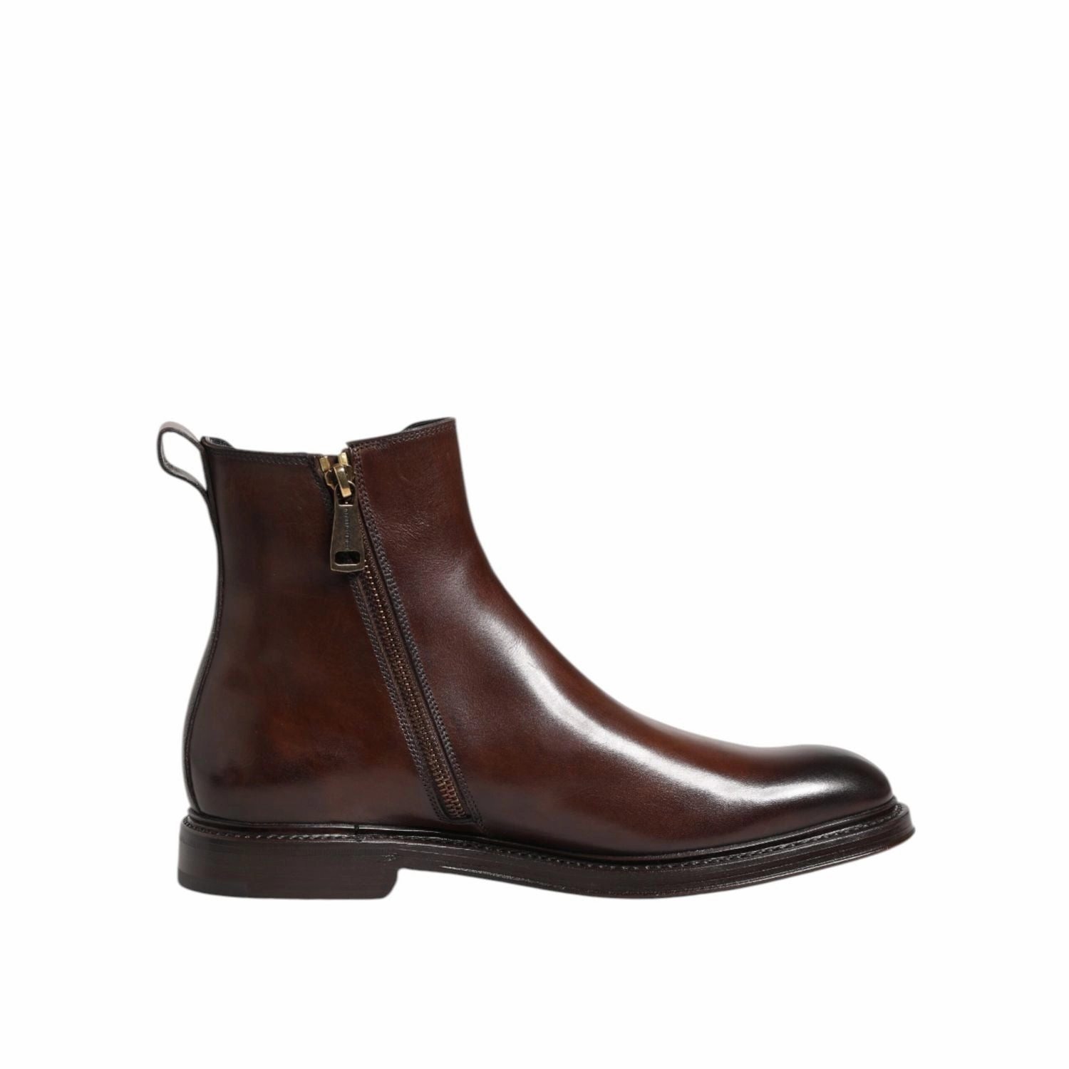 Boots Motorcycle Dolce & Gabbana Brown Chelsea Leather Mid Calf Boots Shoes