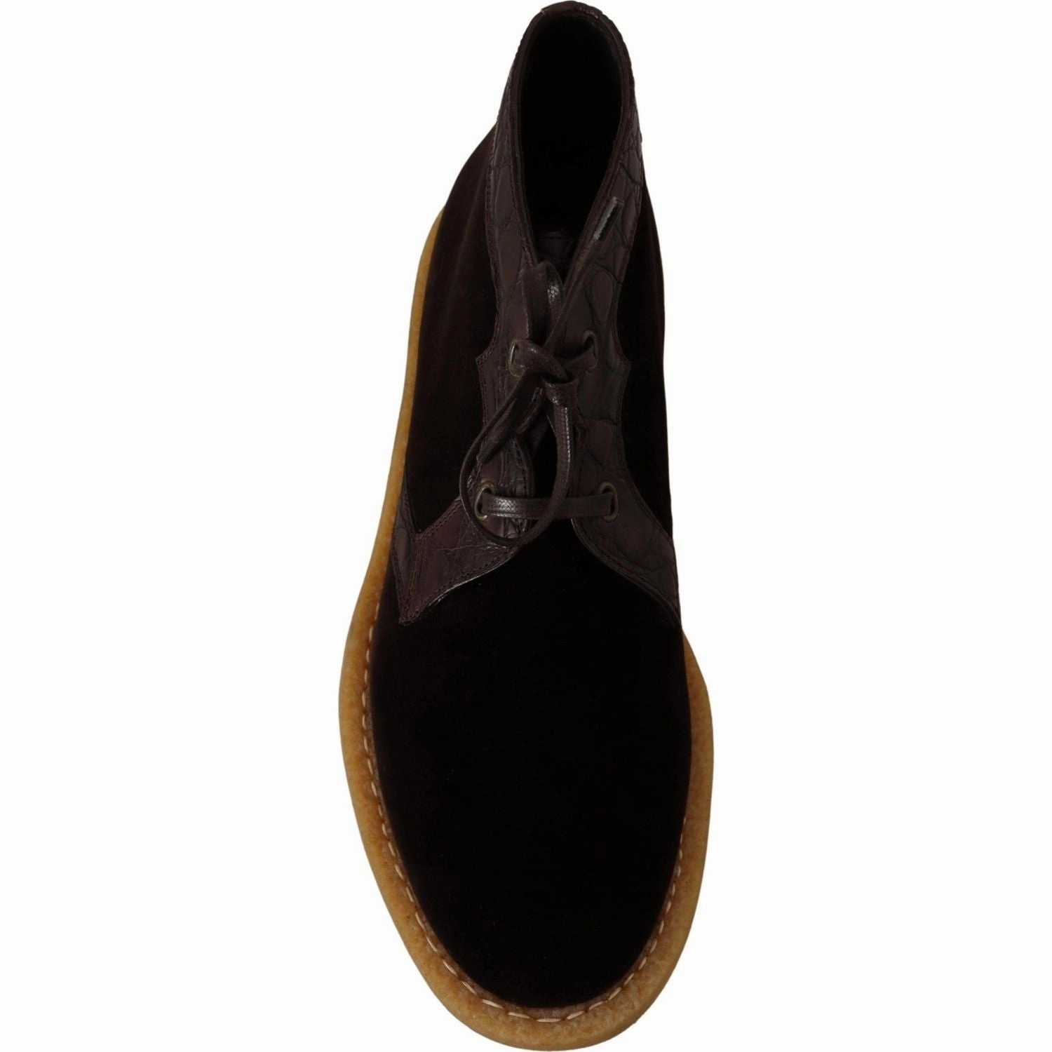 Dolce & Gabbana Brown Velvet Exotic Leather Boots Outsole Cowboy Boots