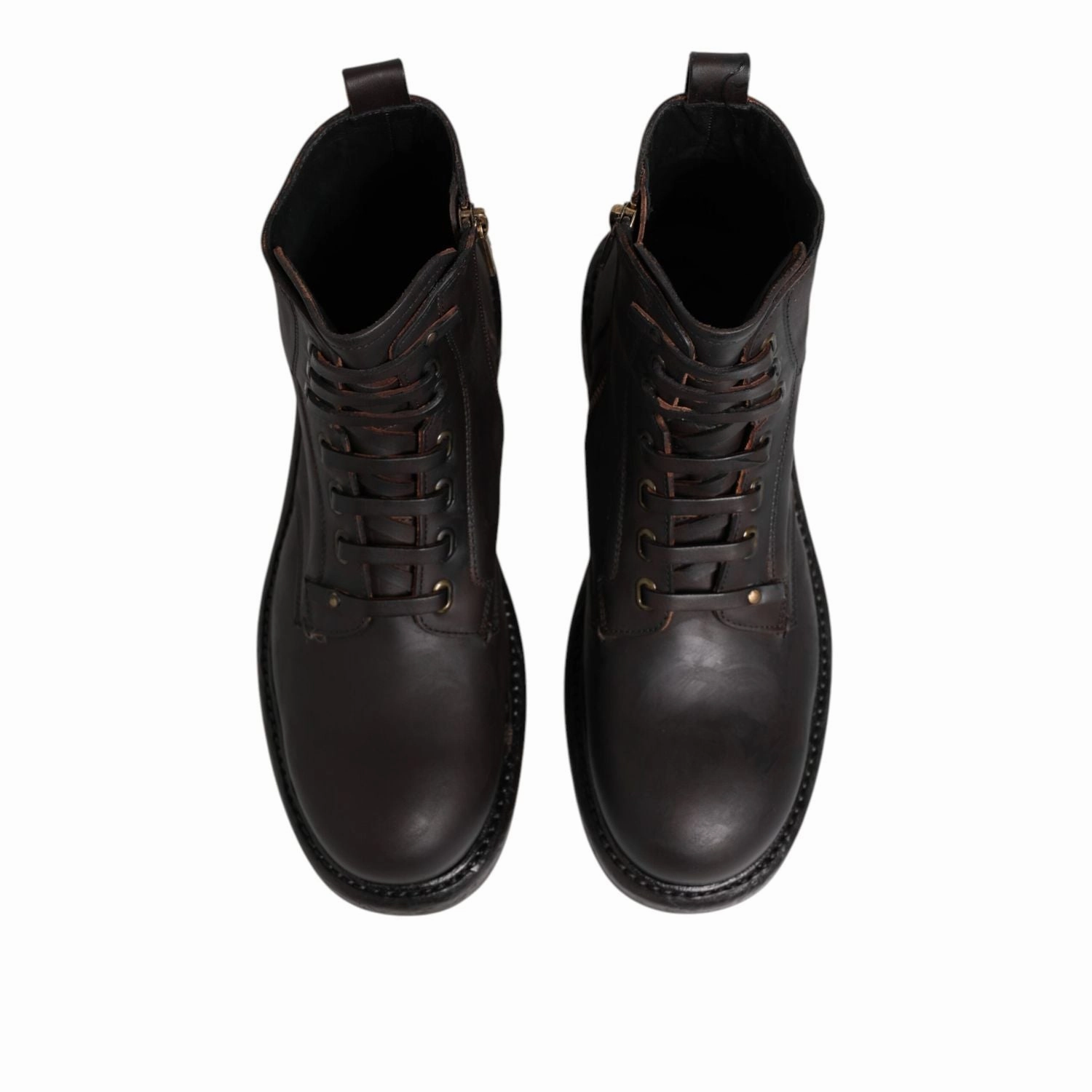 Dolce & Gabbana Dark Brown Leather Lace Up Mid Calf Boots Shoes Those Boots Are Made For Walking